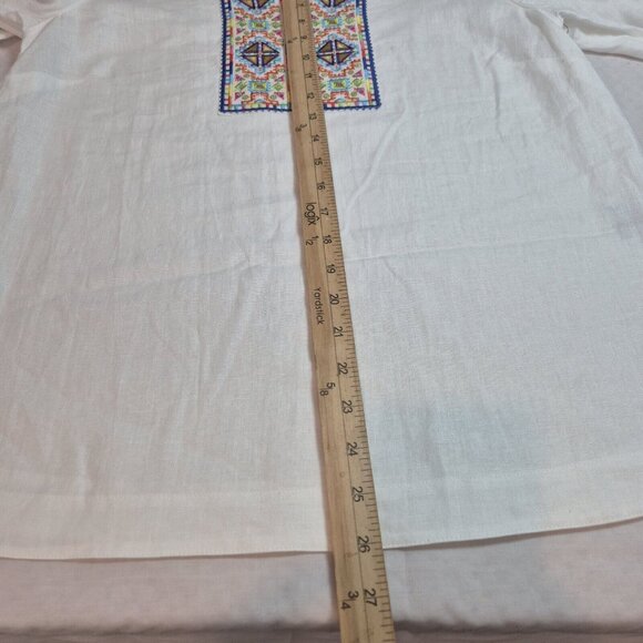John Mark Womens White Linen Embroidered Tunic Top Size XL - Picture 2 of 14